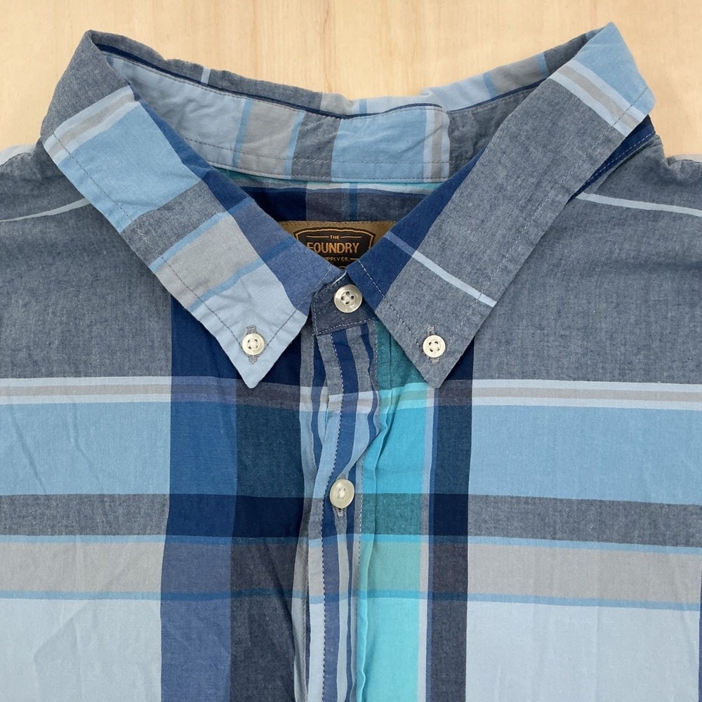 The Foundry Shirt Mens 4XLT Blue Plaid Comfort Stretch‎ Short Sleeve  Big Tall